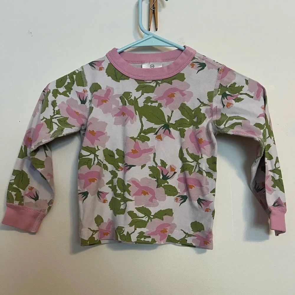 Hanna Andersson Pink and Green Floral Long Sleeve PJ Top